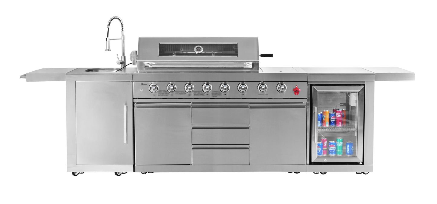 Complete buitenkeuken - spoelbak + kraan - BBQ gasgrill met zijbrander + koelkast