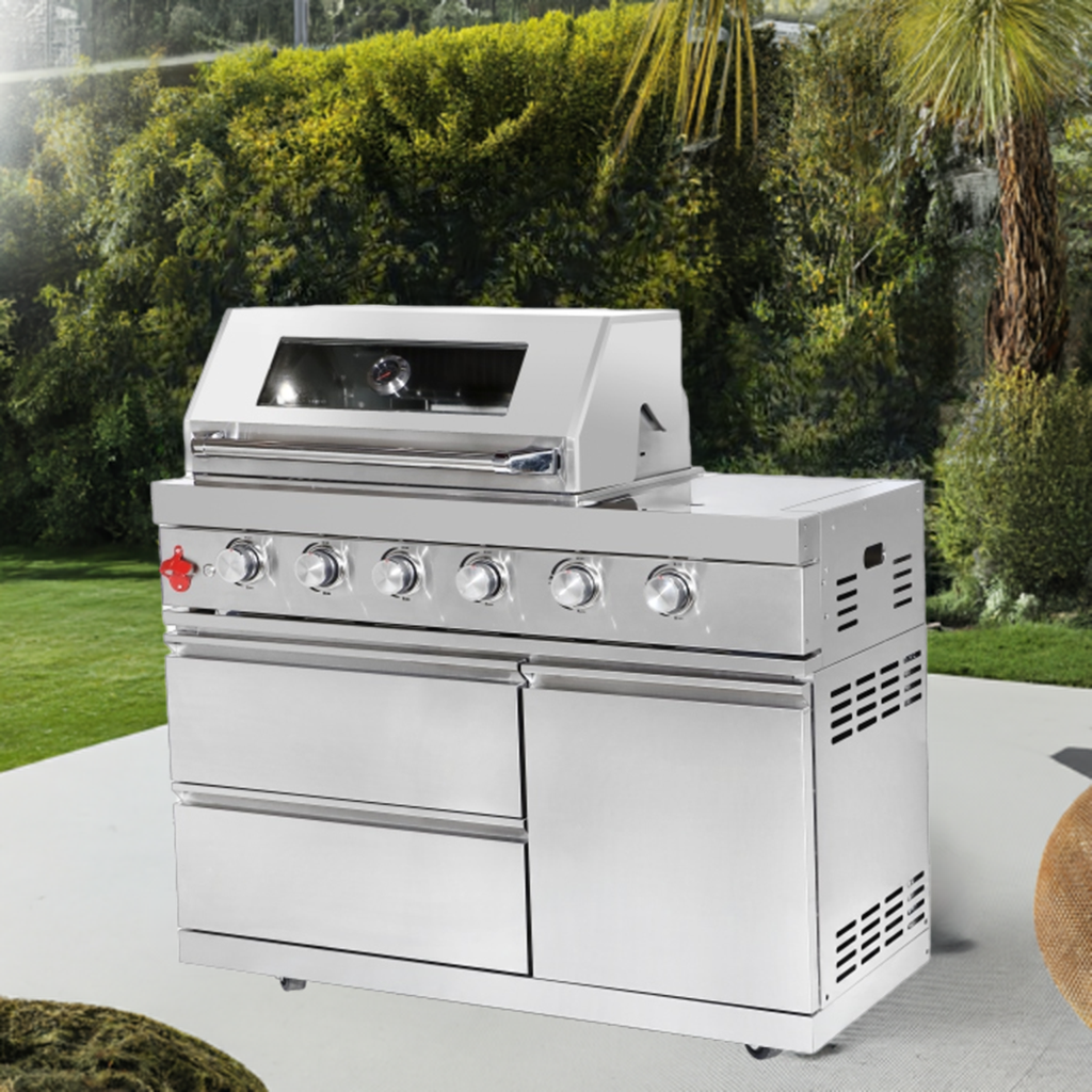 BBQ-Grill - 4 SS-Brenner + Keramik-Infrarotbrenner + Seitenbrenner (freistehend)