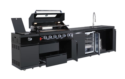 Complete Kitchen - BBQ Gas Grill + Side Grill + Refrigerator cabinet + Sink & Faucet (Black Stainless Steel look)