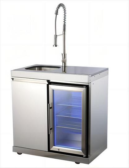 Kühlschrankschrank - 1-türiger Schrank (links) - 1-türiger Kühlschrank (rechts) + Wasserhahn und Spüle