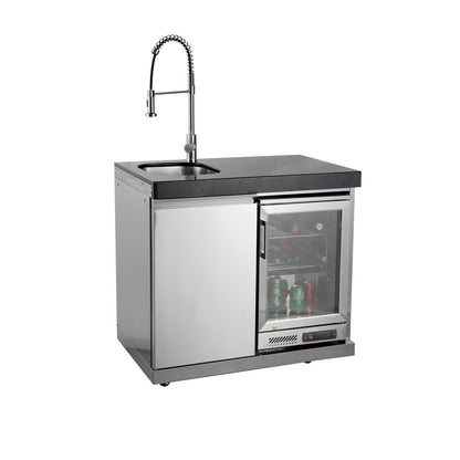 Kühlschrankschrank - 1-türiger Schrank (links) - 1-türiger Kühlschrank (rechts) + Wasserhahn und Spüle