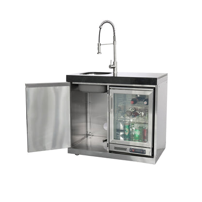 Kühlschrankschrank - 1-türiger Schrank (links) - 1-türiger Kühlschrank (rechts) + Wasserhahn und Spüle